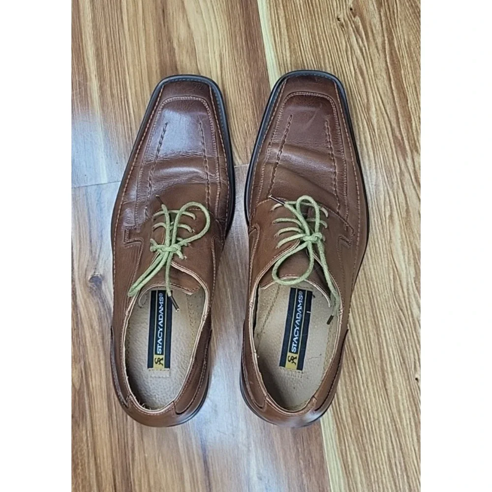 Stacy Adams Men's Derby Dress Shoes US‎ Size 9.5M Leather Brown Lace Up Moc Toe